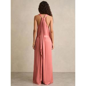 REISS ROSIN Satin Wide Leg Draped Jumpsuit